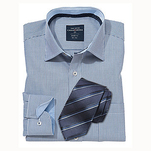 Business Hemd wei mit blauen Streifen + Seiden-Krawatte