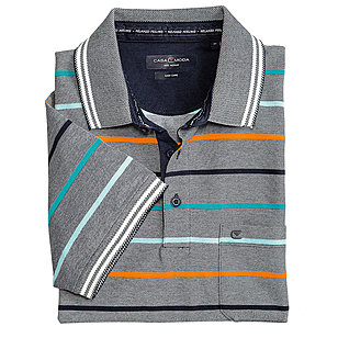 Casa Moda | Bgelfreies Polo-Hemd gestreift | Farbe grau-orange