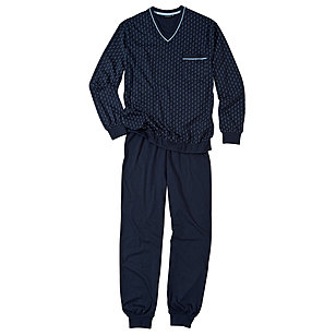   Gtzburg | Pyjama | Schlafanzug Langarm | V-Kragen | Baumwolle | Marine Azur
