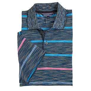 Navigazione | Bgelfreies Polohemd mit Bund | Querstreifen, mit Knopfleiste und Brusttasche | Farbe blau