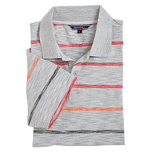 Navigazione | Bgelfreies Polohemd mit Bund | Querstreifen, mit Knopfleiste und Brusttasche | Farbe grau