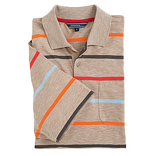 Navigazione | Bgelfreies Polohemd mit Bund | Querstreifen, mit Knopfleiste und Brusttasche | Farbe sand