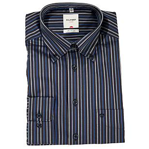 Olymp Luxor | Bgelfreies Hemd | Baumwolle | Button down Kragen | Blau Streifen