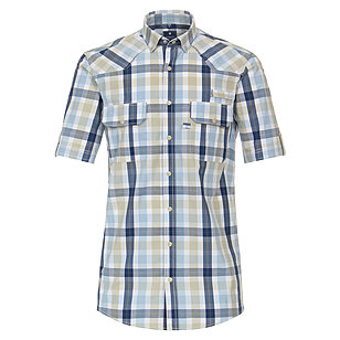 Redmond | Halbarm-Hemd | Adventure Shirt | 2 Brusttaschen | Blau Sand Karo