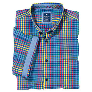   Redmond | Lssig-modernes Sommerhemd | Halbarm Button down Kragen | multicolour karo