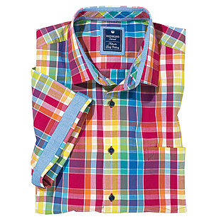 Redmond | Lssig-modernes Sommerhemd | Halbarm Kentkragen | Farbe rot-karo