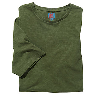 T-Shirt mit Rundhals und rmeltasche | Flamm-Garn Baumwolle | Farbe olive