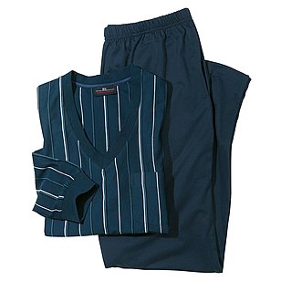 Schlafanzug V-Ausschnitt, bgelfrei | Farbe jeansblau