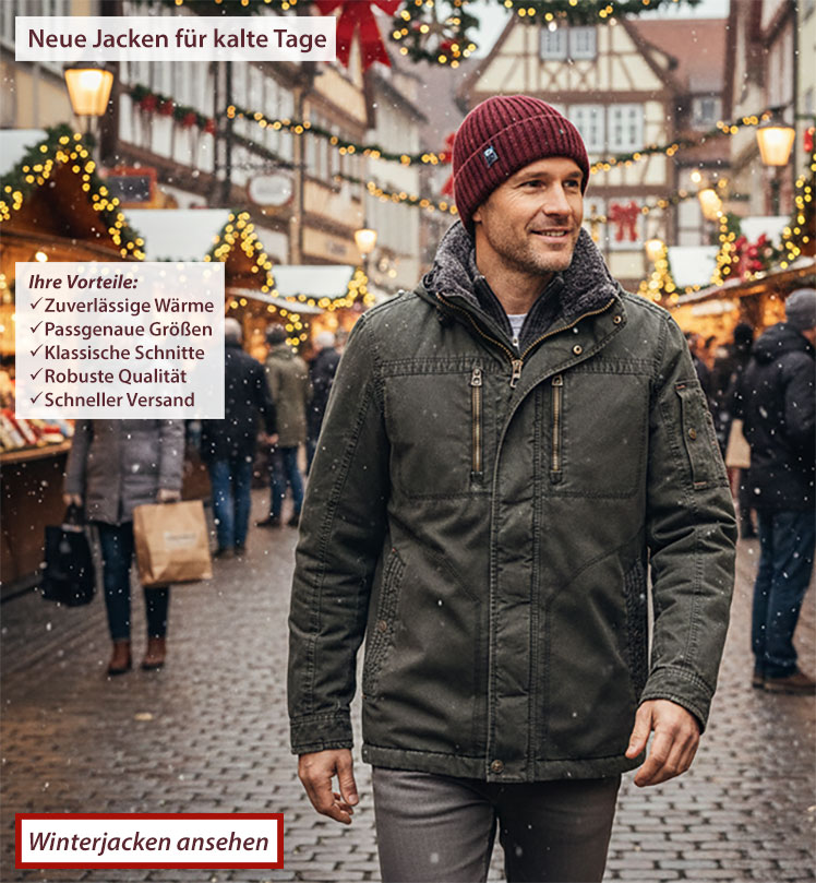 Wintermode, die sitzt Jacken & Parkas im Angebot! Drau�en wird es frostig? Kein Problem unsere neuen Winterjacken und Parkas halten Sie zuverl�ssig warm und sehen dabei richtig gut aus! Von sportlich bis klassisch nat�rlich in allen Kimmich-Gr��en, damit alles perfekt passt.