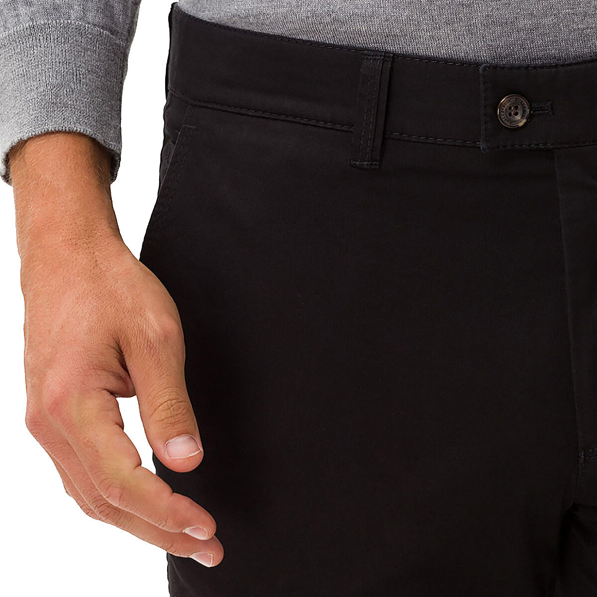 bei Cotton | Flat-Front-Chino | | Brax Schwarz (Hose ohne Größenspezialist | | Pima Bundfalten) Eurex Modell Kurzleib Männermode