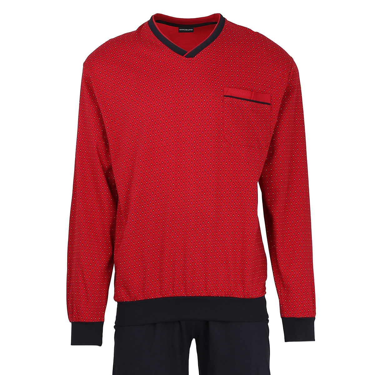 | Langarm | Marine Rot Schlafanzug Größenspezialist Pyjama | Männermode | Götzburg | V-Kragen Baumwolle |