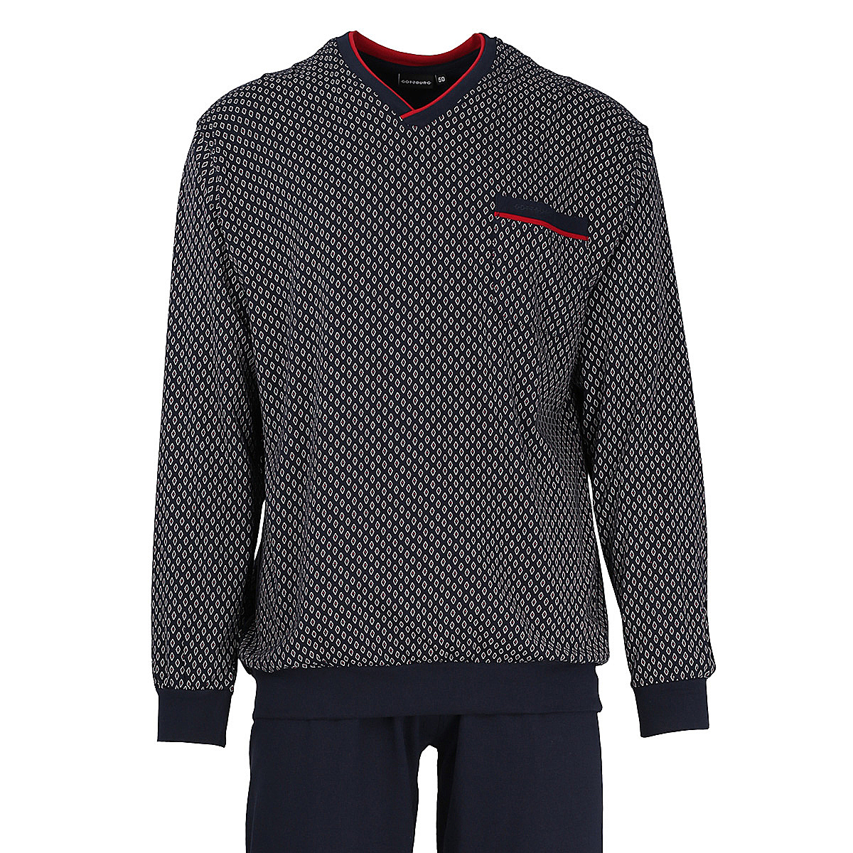 Eleganter Herren Pyjama Schlafanzug Langarm Mit Bündchen Und V-Hals