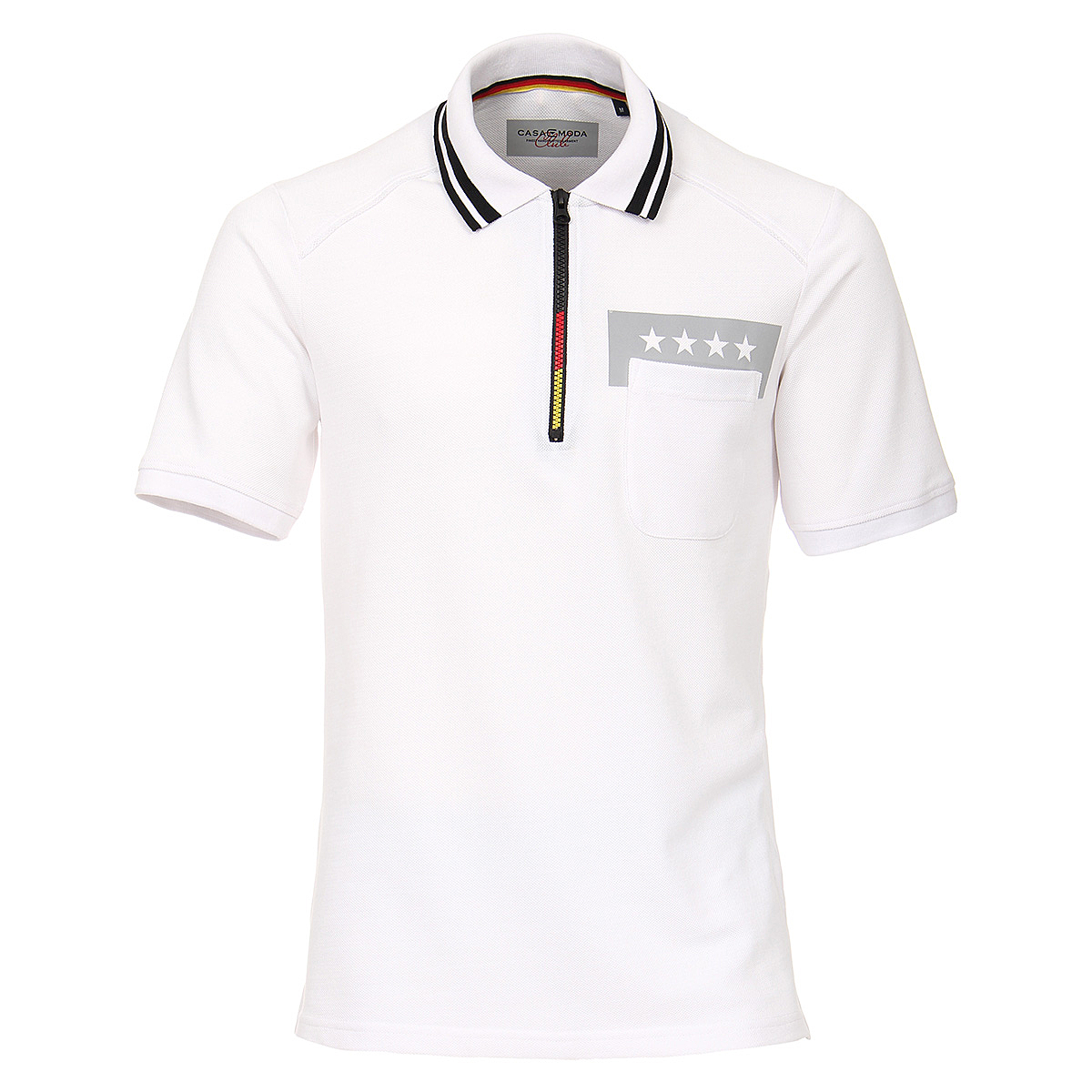 Casa Moda | Polo Pique Fan-Shirt | Mit Zipper + Rücken-Nummer | Farbe weiß