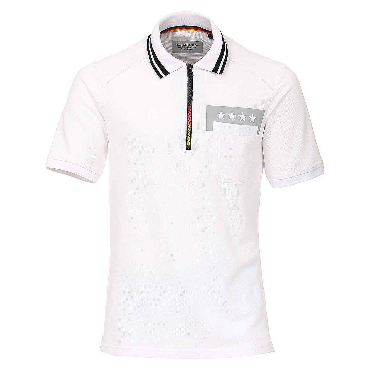 Casa Moda, Polo Pique Fan-Shirt, Mit Zipper + Rücken-Nummer, Farbe weiß