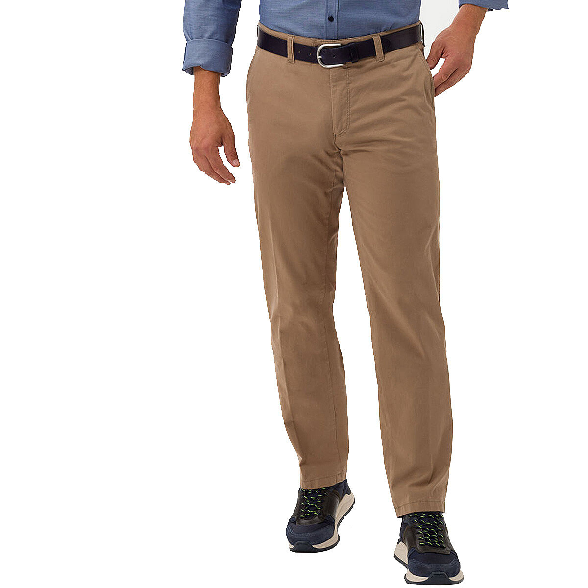 Größenspezialist Eurex Cotton Pima Bundfalten) (Hose Beige Kurzleib ohne | | Modell bei Brax Flat-Front-Chino | | | Männermode