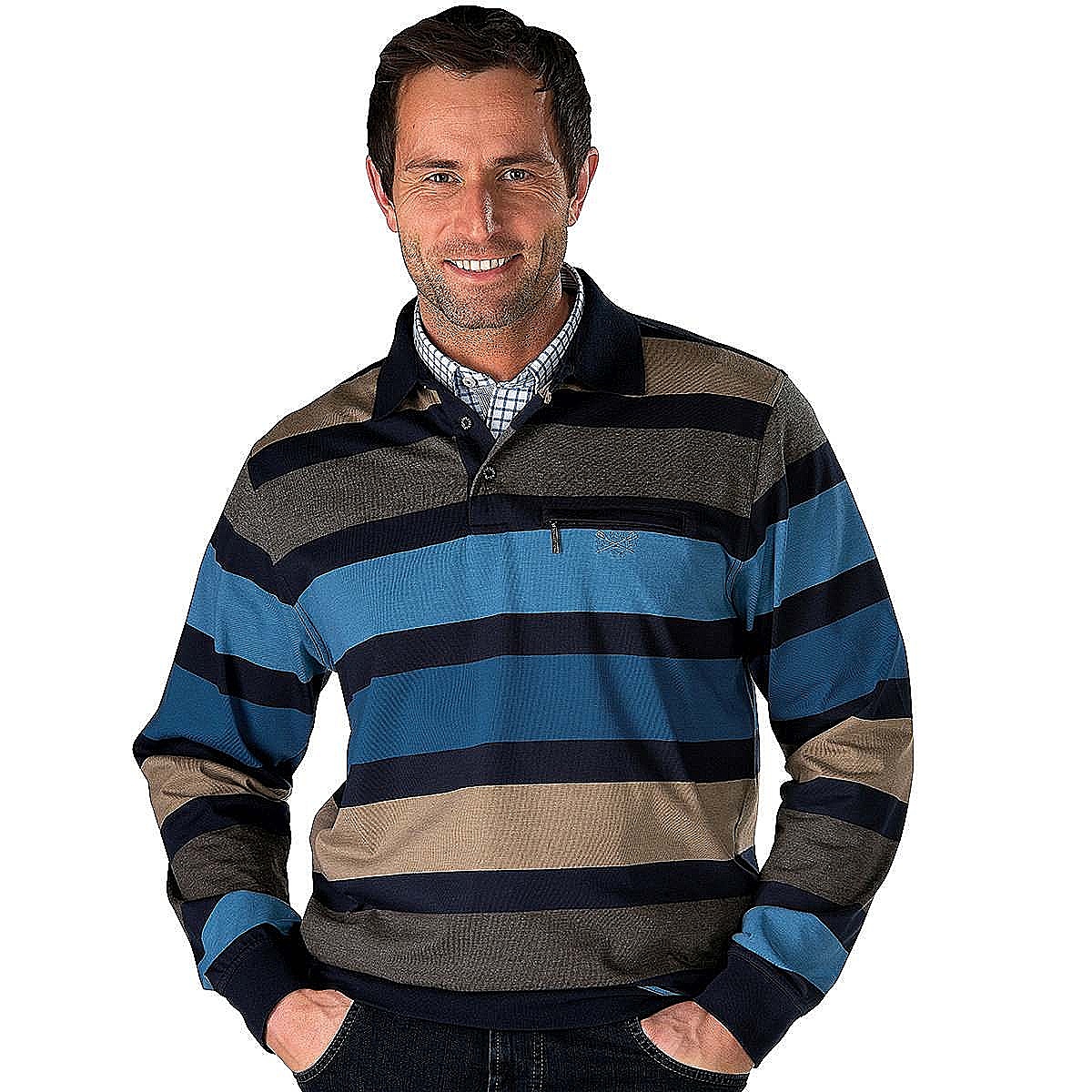Langarm Polohemd Farbe blau/braun Größenspezialist Männermode