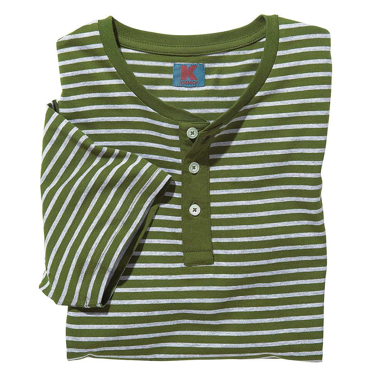 T-Shirt mit Knopfleiste | Serafino oder auch Henley | Baumwolle, Farbe  olive | Größenspezialist Männermode