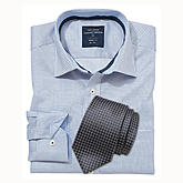 Business Hemd weiß mit blauem Karo + Seiden-Krawatte