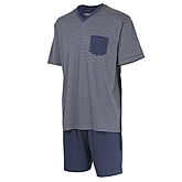 Ceceba | Schlafanzug Halbarm | V-Kragen | Blau Ringel