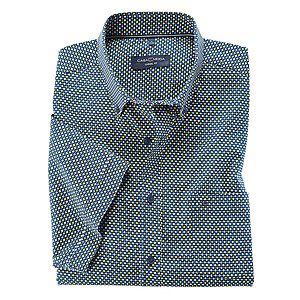 Casa Moda | Halbarmhemd | Button-Down-Kragen | Baumwolle | Minimal-Druck |  Blau-Gelb