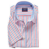 Casa Moda | Kurzarm Hemd | Kent Kragen | Baumwolle | Streifen Blau-Rot