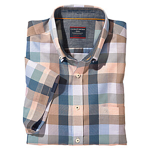 Casa Moda | Halbarmhemd | Sommerkaro | Button down Kragen | Beige-Blau