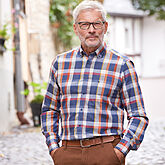 Casa Moda | Herbstliches Männerhemd | Baumwolle | Button-Down-Kragen | Blau-Terra Karo