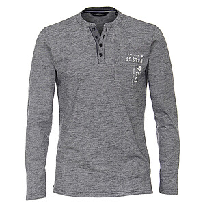 Casa Moda | Langarm T-Shirt | Henley-Kragen | Baumwolle | Graublau