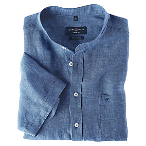 Casa Moda | Halbarm-Hemd mit Stehkragen | Reines Leinen | Blau