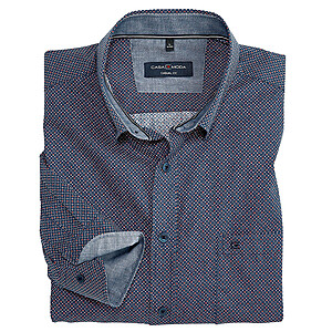 Casa Moda | Sportives Hemd | Baumwolle | verdeckter Button down Kragen | Blau Minimal Druck