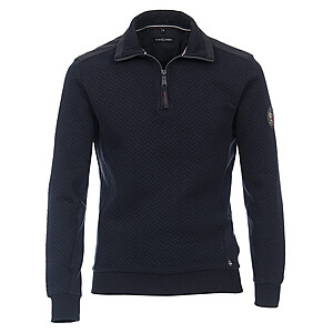 Casa Moda | Sportliches Sweat-Shirt | Jacquard-Gewebe | Troyer-Kragen | Marine