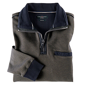 Casa Moda | Sweat Troyer | Baumwolle, mit Brusttasche | Braun