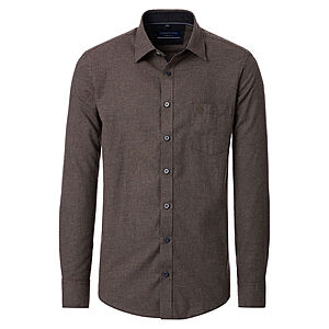 CasaModa | Freizeithemd | Baumwoll-Twill | Kent-Kragen | Braun Melange