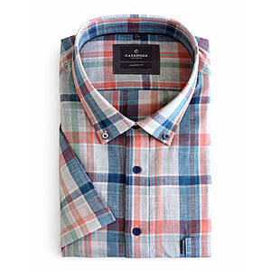 CasaModa | Freizeithemd Kurzarm | Leinen-Baumwolle | Button-down-Kragen |&nbsp;Karo