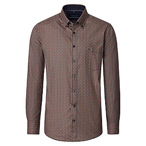 CasaModa | Freizeithemd | Popeline Minimal-Druck | Button down Kragen | Cognac