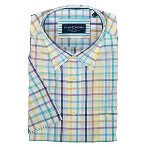CasaModa | Kurzarm-Hemd | Button-Down-Kragen | Baumwolle | Karo Hell