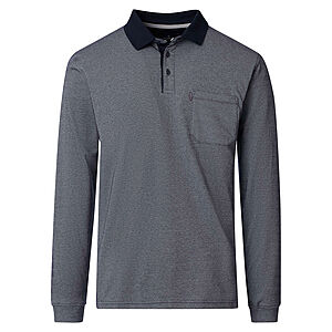 CasaModa | Langarm Polohemd mit Brusttasche, pflegeleicht | Blau