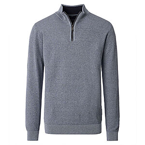 CasaModa | Pullover mit Troyer-Kragen | Baumwolle Strukturstrick | Blaugrau
