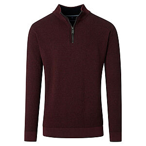 CasaModa | Pullover mit Troyer-Kragen | Baumwolle Strukturstrick | Burgund