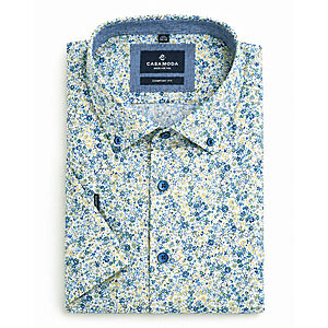 CasaModa | Sommerhemd Leinen-Mischung | Halbarm | Button-down-Kragen | Blau-Gr�n Druck
