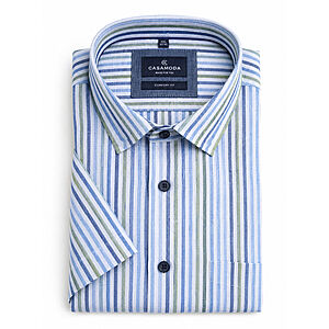 CasaModa | Sommerhemd Leinen-Mischung | Halbarm | Kent-Kragen | Streifen Blau