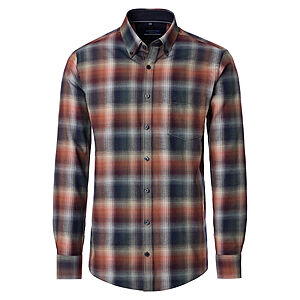 CasaModa | Twill-Hemd Langarm | Button down Kragen | Karo Braun