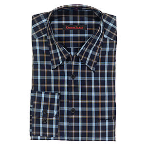 CottonIsland | Hemd mit Vario-Kragen | Baumwolle | Blau/Karo