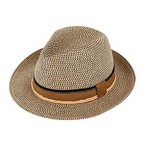 Fiebig | Strohhut | Fedora melange mit dreifarbigem Ripsband