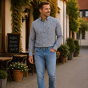 Redmond | Freizeithemd | Button-Down-Kragen | Baumwolle Twill| Blau Karo