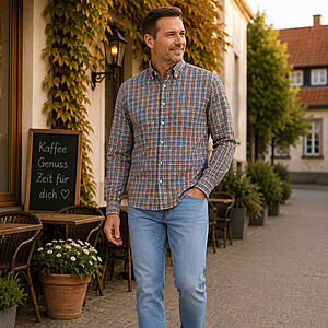 Redmond | Freizeithemd | Button-Down-Kragen | Baumwolle Twill | Braun Karo