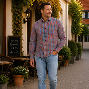 Redmond | Freizeithemd | Button-Down-Kragen | Baumwolle Twill | Rot Karo