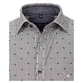 Casa Moda | Langarmhemd mit Streifen und Druck | Baumwolle, easy care | Kent-Kragen | grau rot gestreift