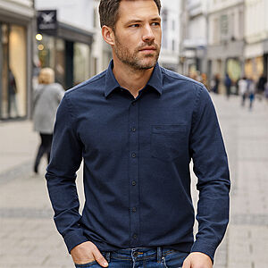 CasaModa | Freizeithemd | Baumwoll-Twill | Kent-Kragen | Blau Melange