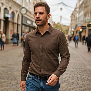 CasaModa | Freizeithemd | Baumwoll-Twill | Kent-Kragen | Braun Melange
